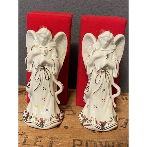 2 (Pair) Lenox 2000 Porcelain Angel Figurines Ornaments Red Gift Boxes NIB - Picture 1 of 11